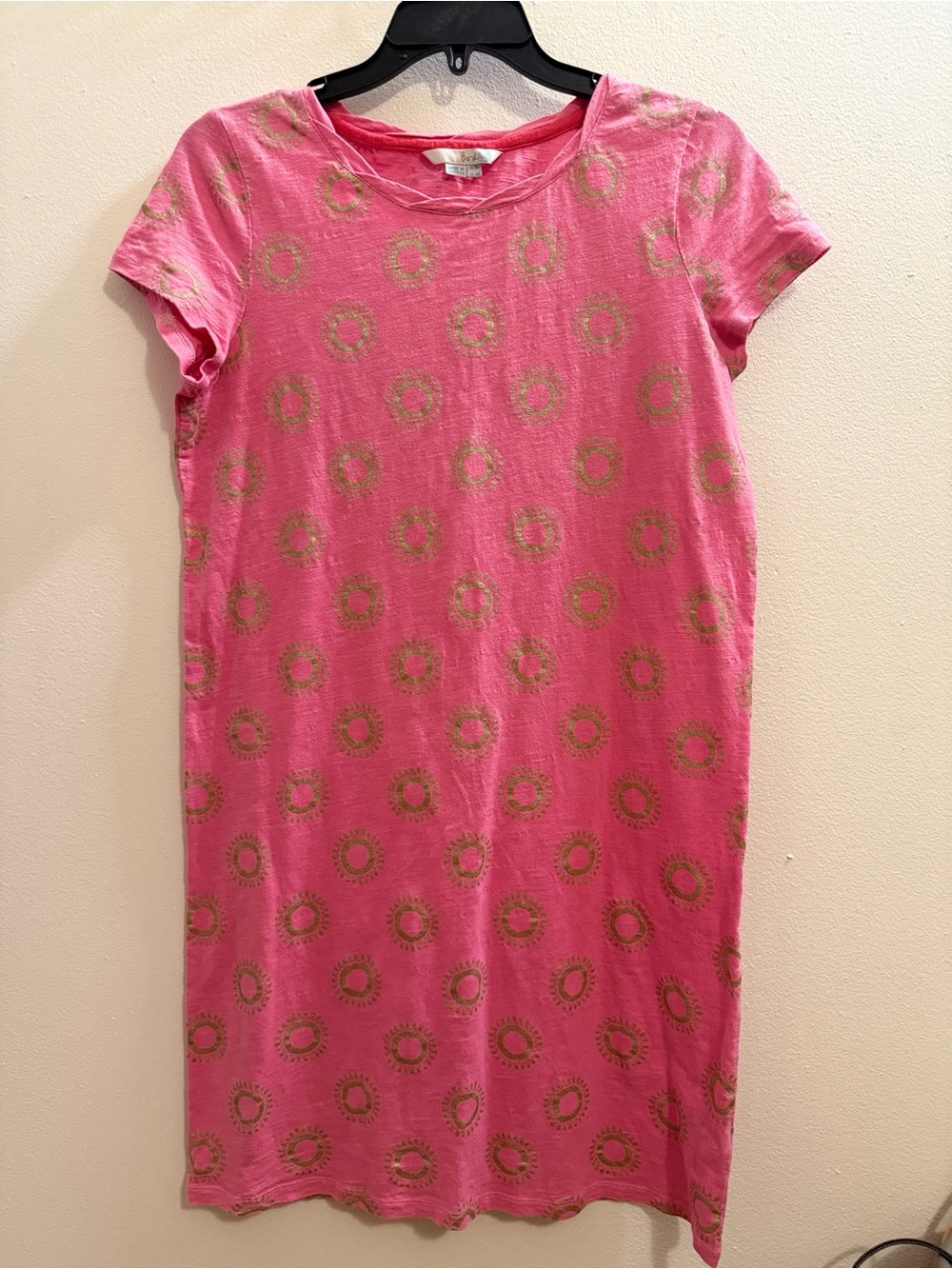 Girls' Pink Short-Sleeve Circle Print Dress